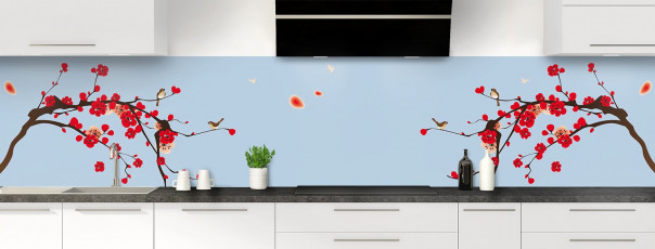 Crédence de cuisine Cerisier japonnais couleur bleu azur panoramique