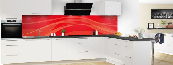 Crédence de cuisine Voilage couleur Rouge vermillon panoramique motif inversé en perspective