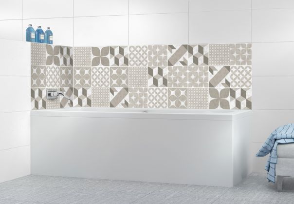 Panneau de bain Carreaux de ciment patchwork Taupe