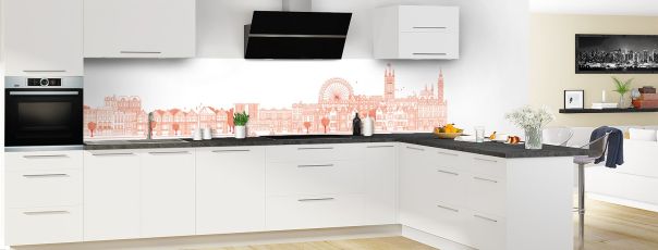 Crédence de cuisine Londres couleur Rouge vermillon panoramique motif inversé en perspective