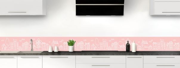 Crédence de cuisine Dessin de ville couleur Quartz rose frise