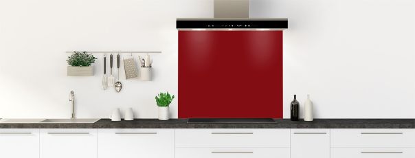 Image du fond de hotte Rouge grenat en polycarbonate brillant et en aluminium mat, idéal pour la rénovation de votre cuisine.