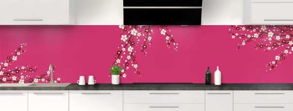 Crédence de cuisine Arbre fleuri couleur Saphir rose panoramique motif inversé