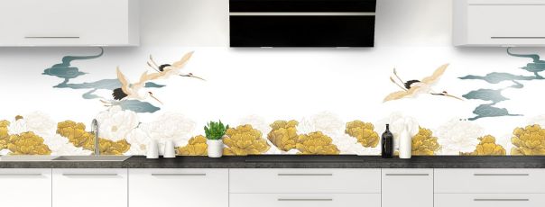 Crédence de cuisine Estampe japonaise oiseaux panoramique motif inversé