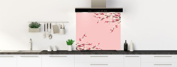 Crédence de cuisine Arbre fleuri couleur Quartz rose fond de hotte motif inversé