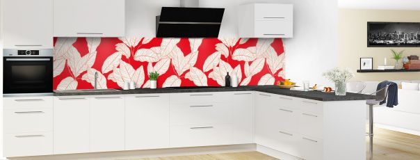 Crédence de cuisine Feuilles couleur couleur Rouge vermillon panoramique motif inversé en perspective