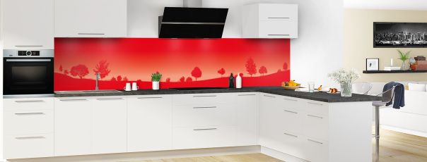 Crédence de cuisine Paysage couleur Rouge vermillon panoramique motif inversé en perspective