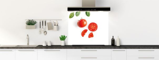 Crédence de cuisine Tomate basilic fond de hotte motif inversé