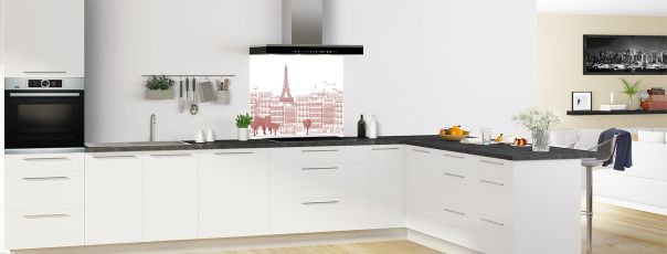 Crédence de cuisine Paris couleur Rouge grenat fond de hotte en perspective