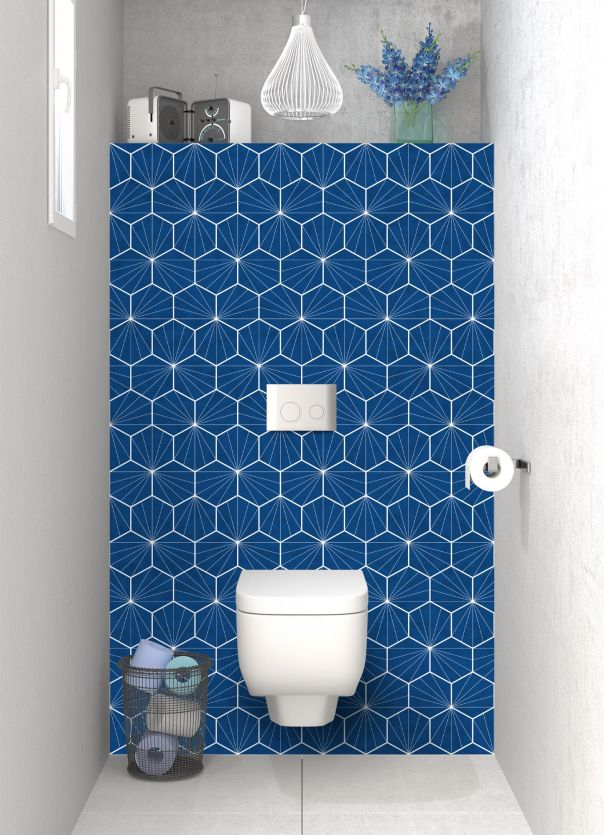 Panneau WC Carreaux de ciment hexagonaux couleur Bleu électrique