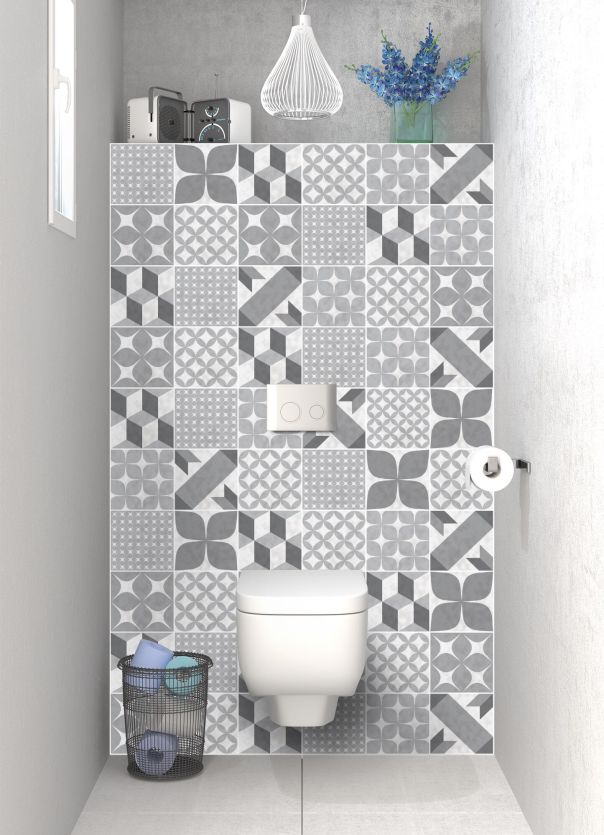 Panneau WC Carreaux de ciment patchwork Gris