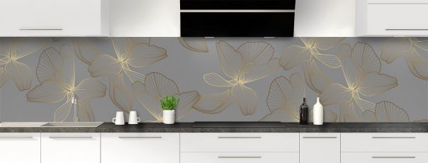 Crédence de cuisine Fleurs dorées couleur Gris pierre panoramique