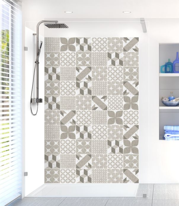 Panneau de douche Carreaux de ciment patchwork Taupe