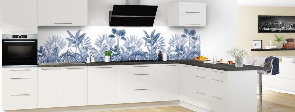 Crédence de cuisine Forêt tropicale couleur Bleu nuit panoramique motif inversé en perspective