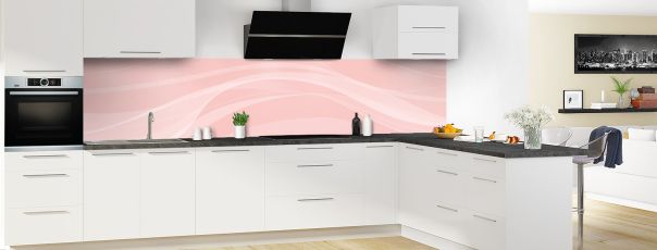 Crédence de cuisine Voilage couleur Quartz rose panoramique motif inversé en perspective
