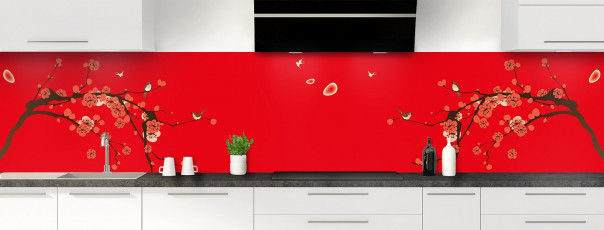 Crédence de cuisine Cerisier japonnais couleur rouge vif panoramique motif inversé