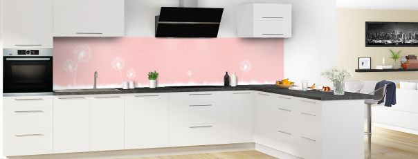 Crédence de cuisine Pissenlit au vent couleur Quartz rose panoramique en perspective