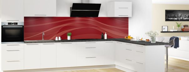 Crédence de cuisine Voilage couleur Rouge grenat panoramique motif inversé en perspective