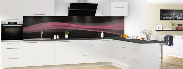 Crédence de cuisine Lignes design couleur Saphir rose panoramique motif inversé en perspective