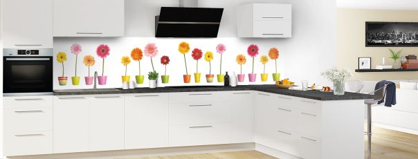 Crédence de cuisine Fleurs et pots colorés panoramique motif inversé en perspective