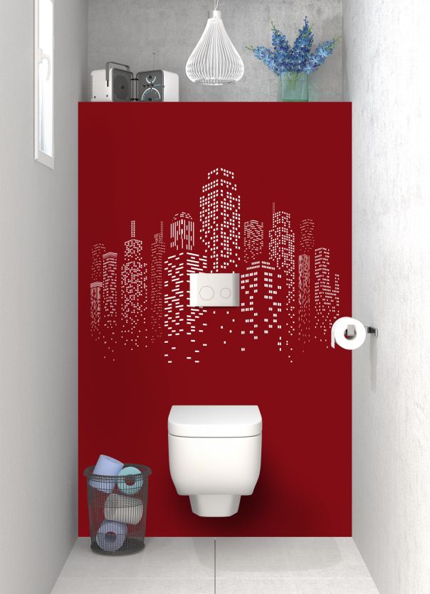 Panneau WC Gratte-ciels couleur Rouge grenat motif inversé