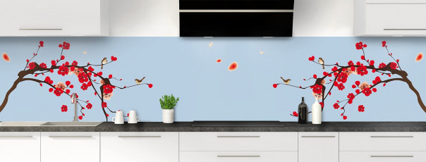 Crédence de cuisine Cerisier japonnais couleur bleu azur panoramique motif inversé
