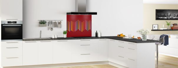 Crédence de cuisine Barres colorées couleur Rouge grenat fond de hotte motif inversé en perspective