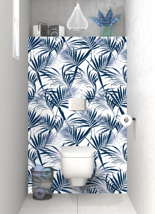 Panneau WC Feuilles tropicales couleur Bleu nuit