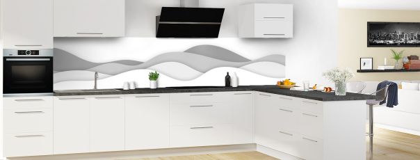 Crédence de cuisine Vagues couleur Blanc panoramique motif inversé en perspective