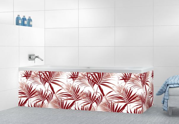 Panneau tablier de bain Feuilles tropicales couleur Rouge grenat