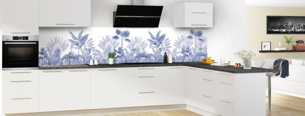 Crédence de cuisine Forêt tropicale couleur Bleu électrique panoramique motif inversé en perspective