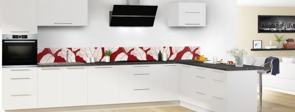 Crédence de cuisine Feuilles couleur couleur Rouge grenat frise motif inversé en perspective