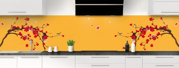 Crédence de cuisine Cerisier japonnais couleur abricot panoramique motif inversé