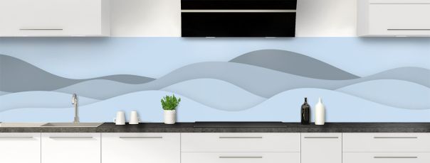Crédence de cuisine Vagues couleur Bleu dragée panoramique motif inversé
