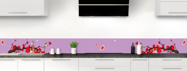 Crédence de cuisine Cerisier japonnais couleur parme dosseret motif inversé