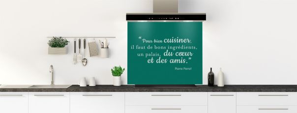 Crédence de cuisine Bien cuisiner couleur Vert jade fond de hotte