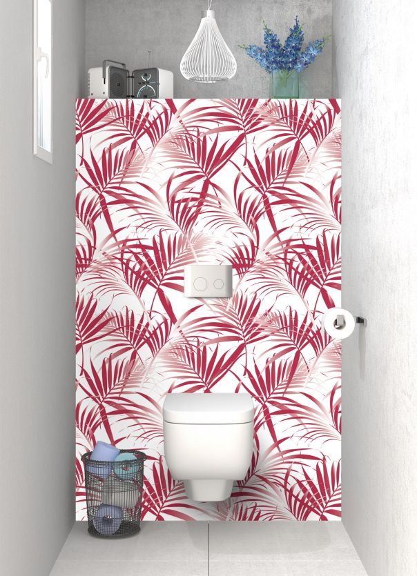 Panneau WC Feuilles tropicales couleur Rose grenade