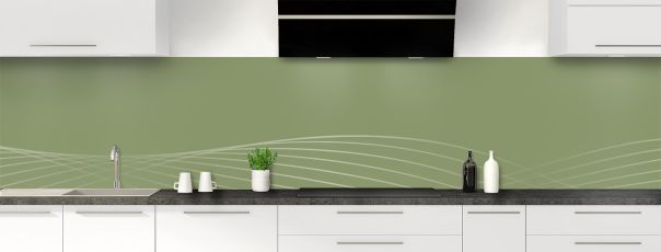 Crédence de cuisine Courbes couleur Vert sauge panoramique motif inversé