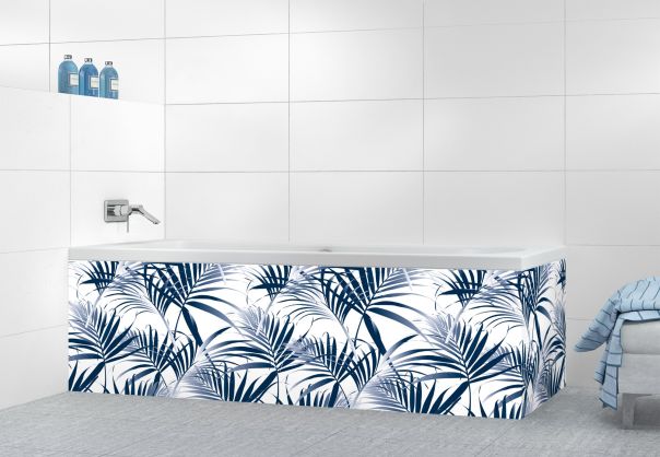 Panneau tablier de bain Feuilles tropicales couleur Bleu nuit