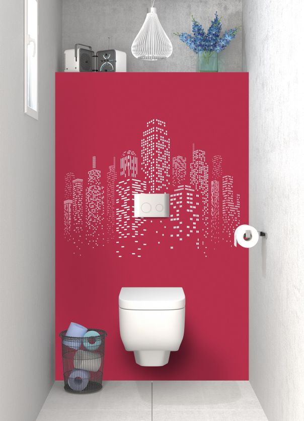 Panneau WC Gratte-ciels couleur Rose grenade motif inversé