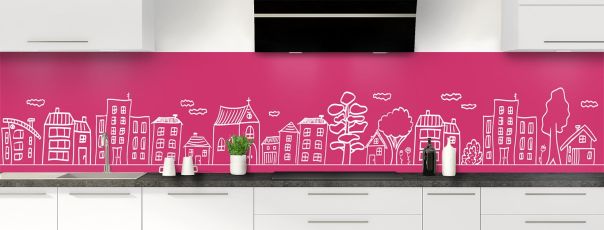 Crédence de cuisine Dessin de ville couleur Saphir rose panoramique motif inversé