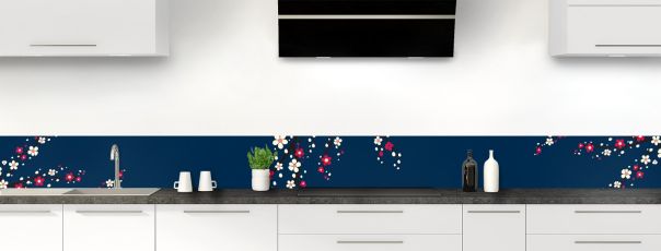 Crédence de cuisine Arbre fleuri couleur Bleu nuit frise motif inversé