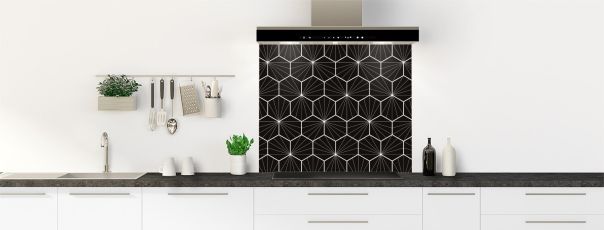 Crédence de cuisine Carreaux de ciment hexagonaux couleur Noir fond de hotte