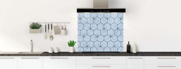 Crédence de cuisine Carreaux de ciment hexagonaux couleur Bleu dragée fond de hotte