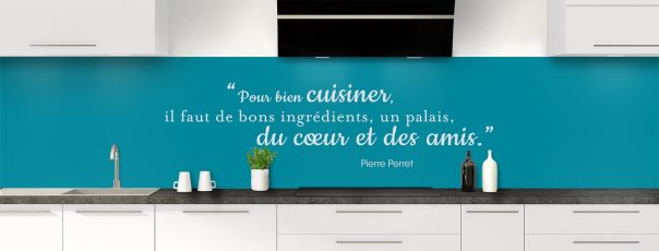 Crédence de cuisine Bien cuisiner couleur Bleu paon panoramique