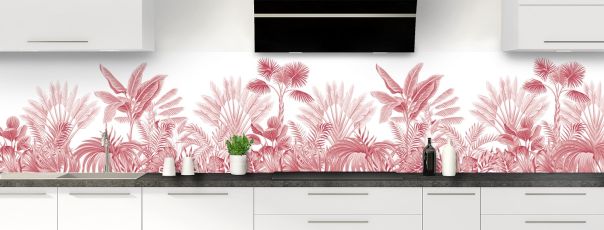 Crédence de cuisine Forêt tropicale couleur Rose grenade panoramique motif inversé