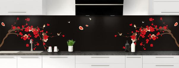 Crédence de cuisine Cerisier japonnais couleur Noir panoramique