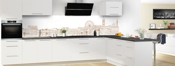 Crédence de cuisine Londres couleur Cannelle panoramique motif inversé en perspective