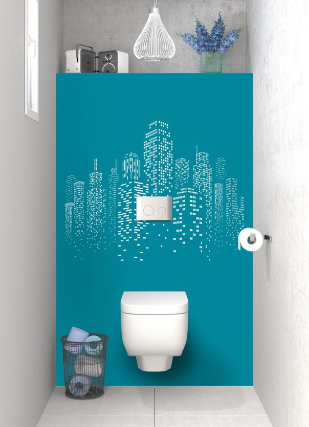 Panneau WC Gratte-ciels couleur Bleu paon motif inversé