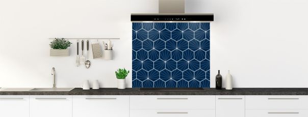 Crédence de cuisine Carreaux de ciment hexagonaux couleur Bleu nuit fond de hotte